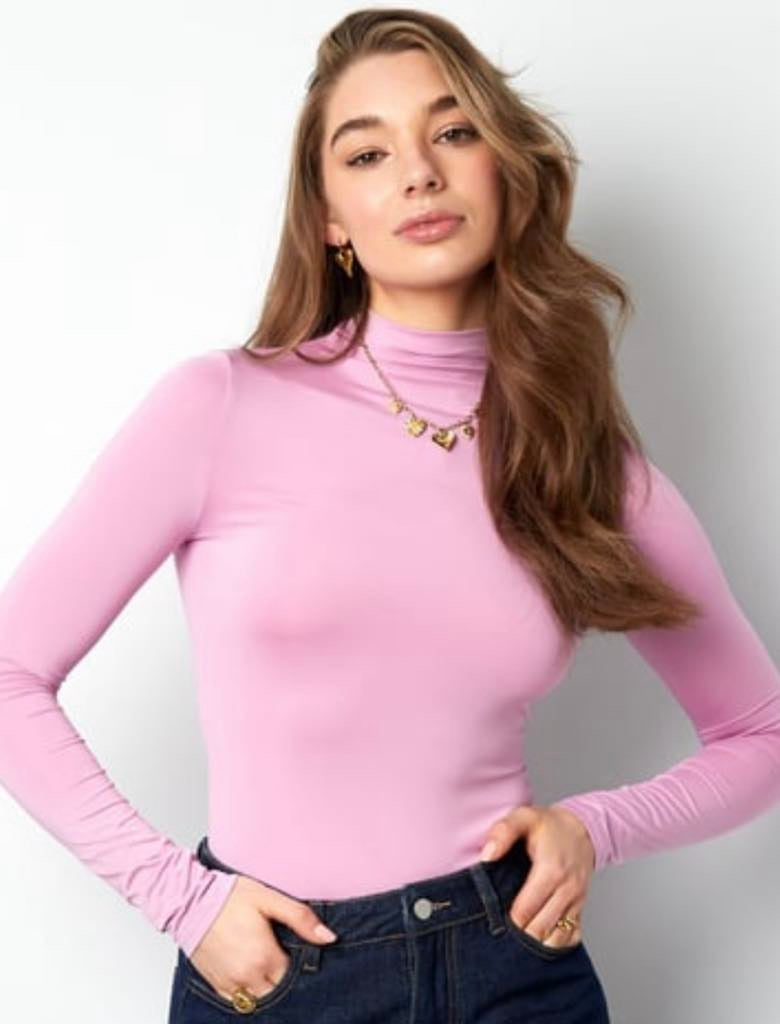 Langærmet Turtleneck Bluse – Soft Pink